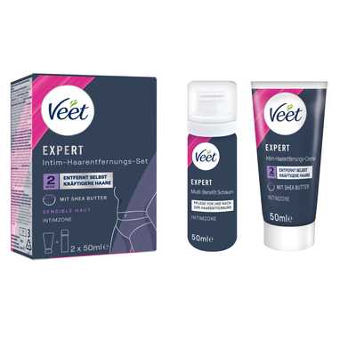 Veet EXPERT Intim-Haarentfernungs-Set, Intim-Haarentfernungscreme + Multi-Benefit Schaum, 100ml