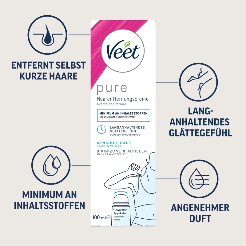 Veet PURE Haarentfernungscreme Bikini & Achseln, sensible Haut, 100ml 4