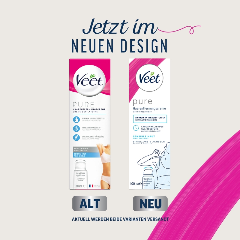 Veet PURE Haarentfernungscreme Bikini & Achseln, sensible Haut, 100ml 9