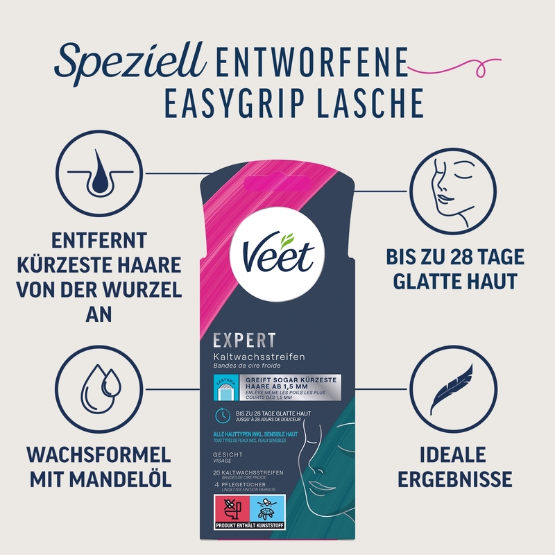 Veet EXPERT Kaltwachsstreifen Gesicht, alle Hauttypen, 20 Stück 5