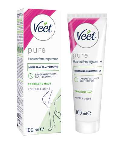 Veet PURE Haarentfernungscreme Körper & Beine, trockene Haut, 100ml