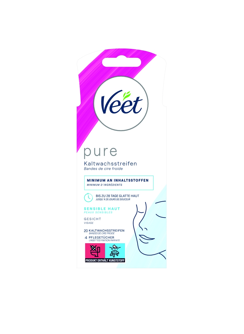 Veet PURE Kaltwachsstreifen Gesicht, sensible Haut, 20 Stück 1