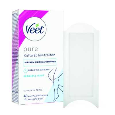 Veet PURE Kaltwachsstreifen Beine & Körper, sensible Haut, 40 Stück