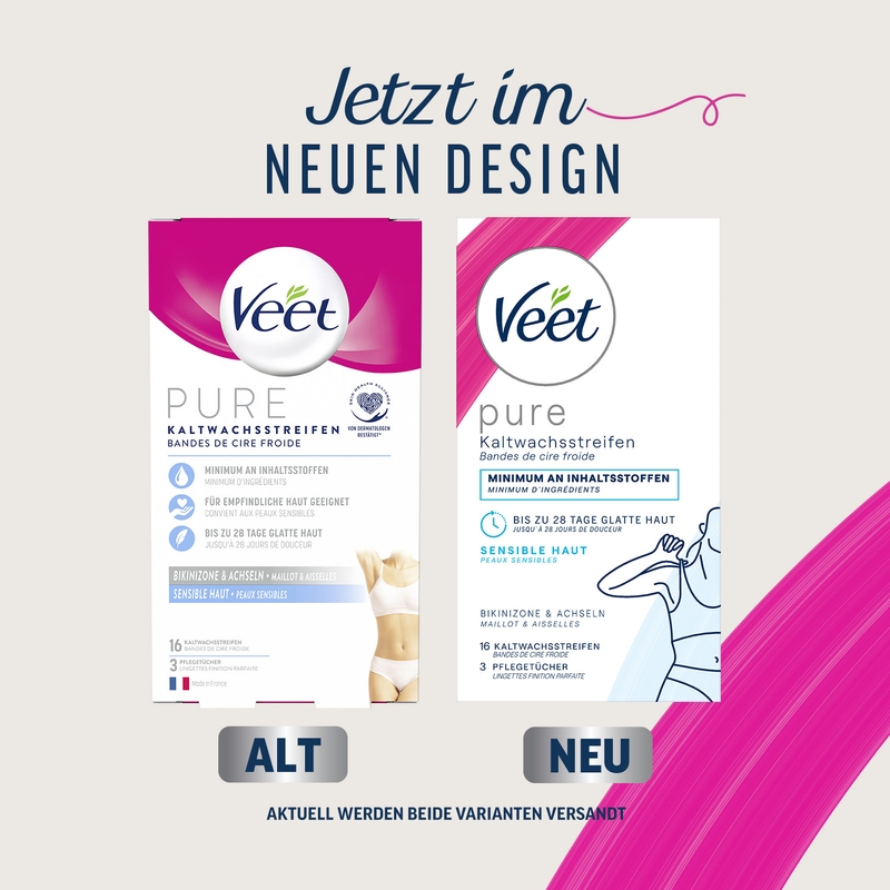 Veet PURE Kaltwachstreifen Bikini & Achseln, sensible Haut, 16 Stück 12
