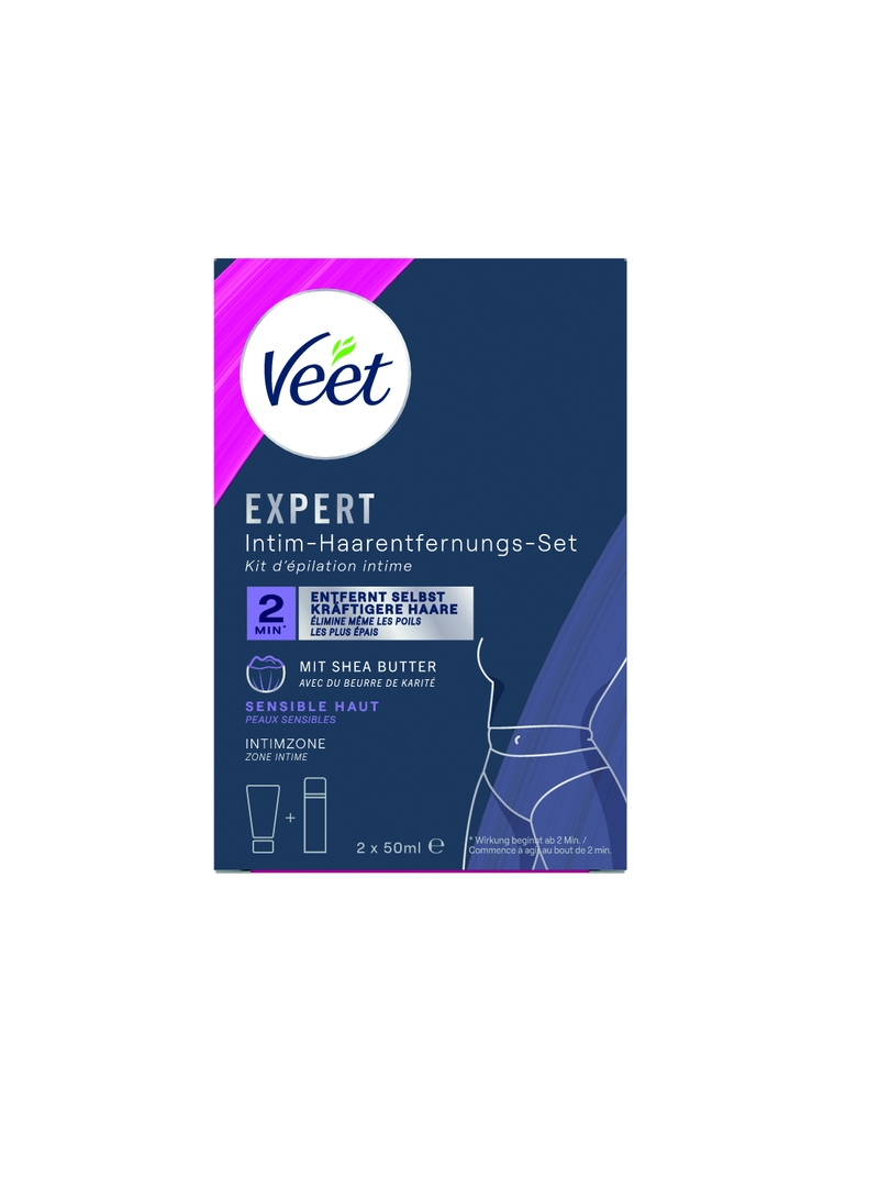 Veet EXPERT Intim-Haarentfernungs-Set, Intim-Haarentfernungscreme + Multi-Benefit Schaum, 100ml 1