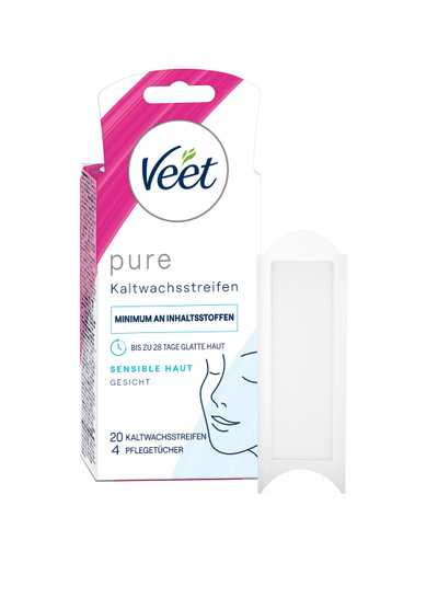 Veet PURE Kaltwachsstreifen Gesicht, sensible Haut, 20 Stück