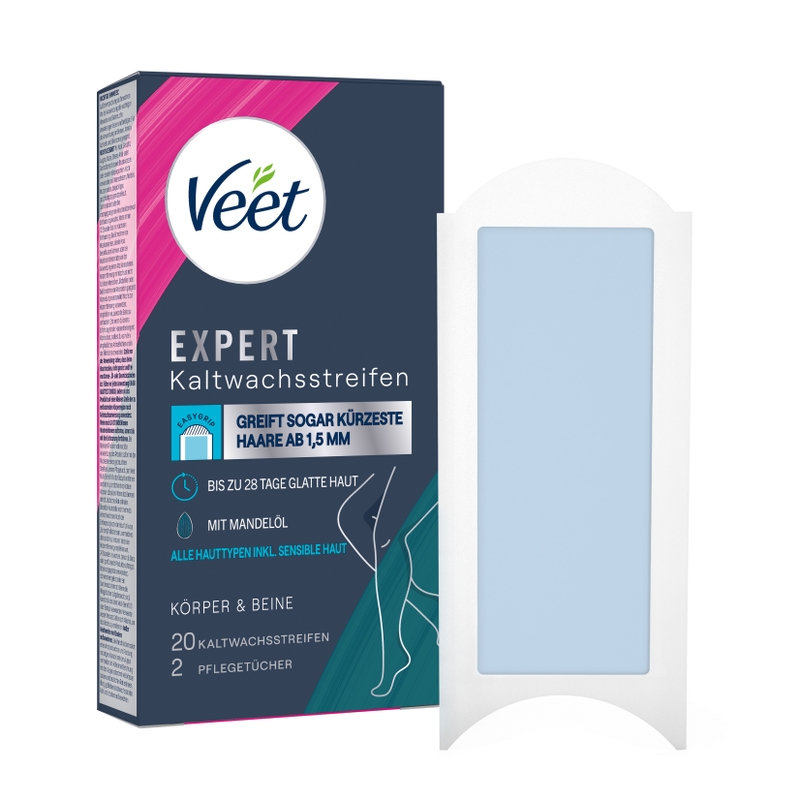 Veet EXPERT Kaltwachsstreifen Beine & Körper, alle Hauttypen, 20 Stück